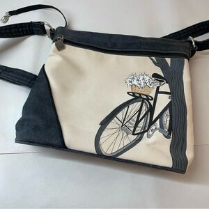 Jak's Bicycle Graphic Crossbody Bag Cream Grey‎ Canvas Adjustable Strap